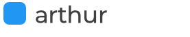 A blue square with rounded edges and to the left of it in gray text, the name Arthur in lowercase